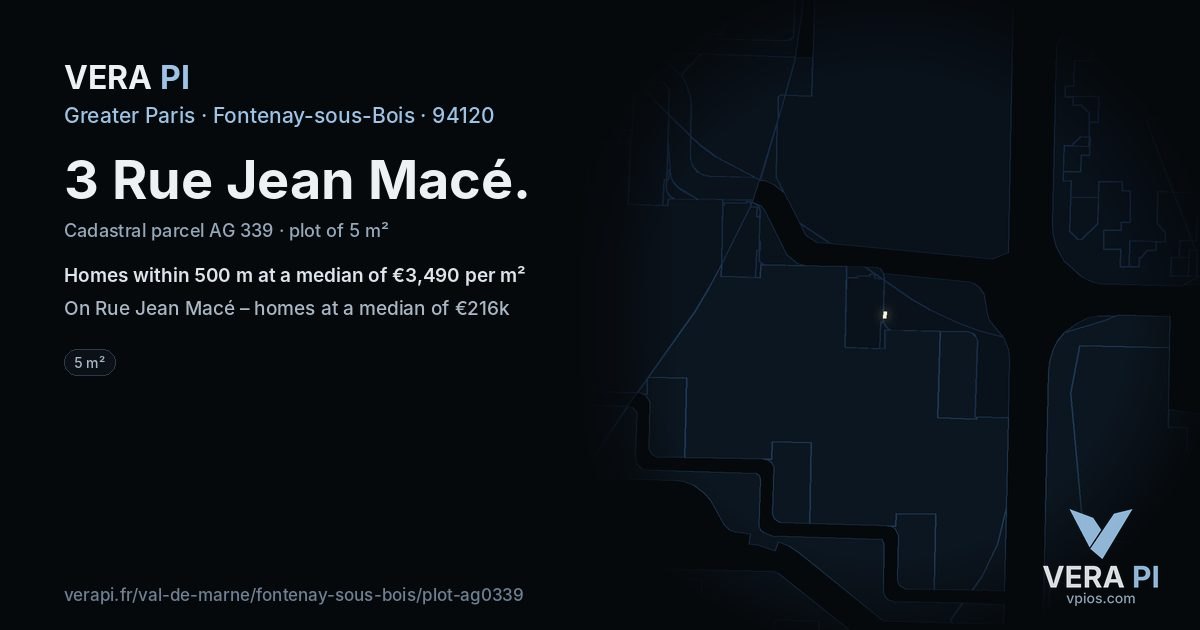 3 Rue Jean Macé, Fontenay-sous-Bois at night – the plot lit, the parcels around coloured by the prices near them
