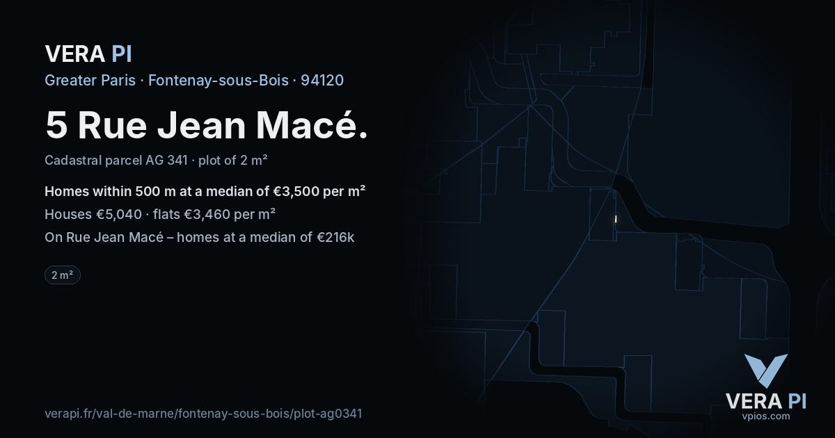 5 Rue Jean Macé, Fontenay-sous-Bois at night – the plot lit, the parcels around coloured by the prices near them