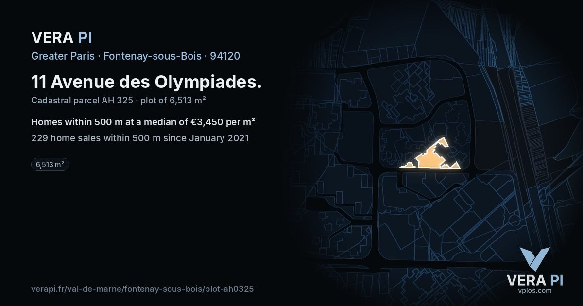11 Avenue des Olympiades, Fontenay-sous-Bois at night – the plot lit, the parcels around coloured by the prices near them