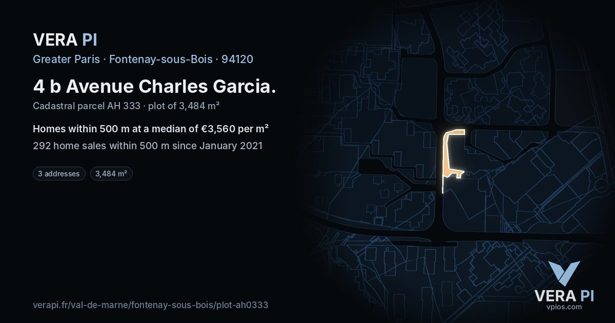 4 b Avenue Charles Garcia, Fontenay-sous-Bois at night – the plot lit, the parcels around coloured by the prices near them
