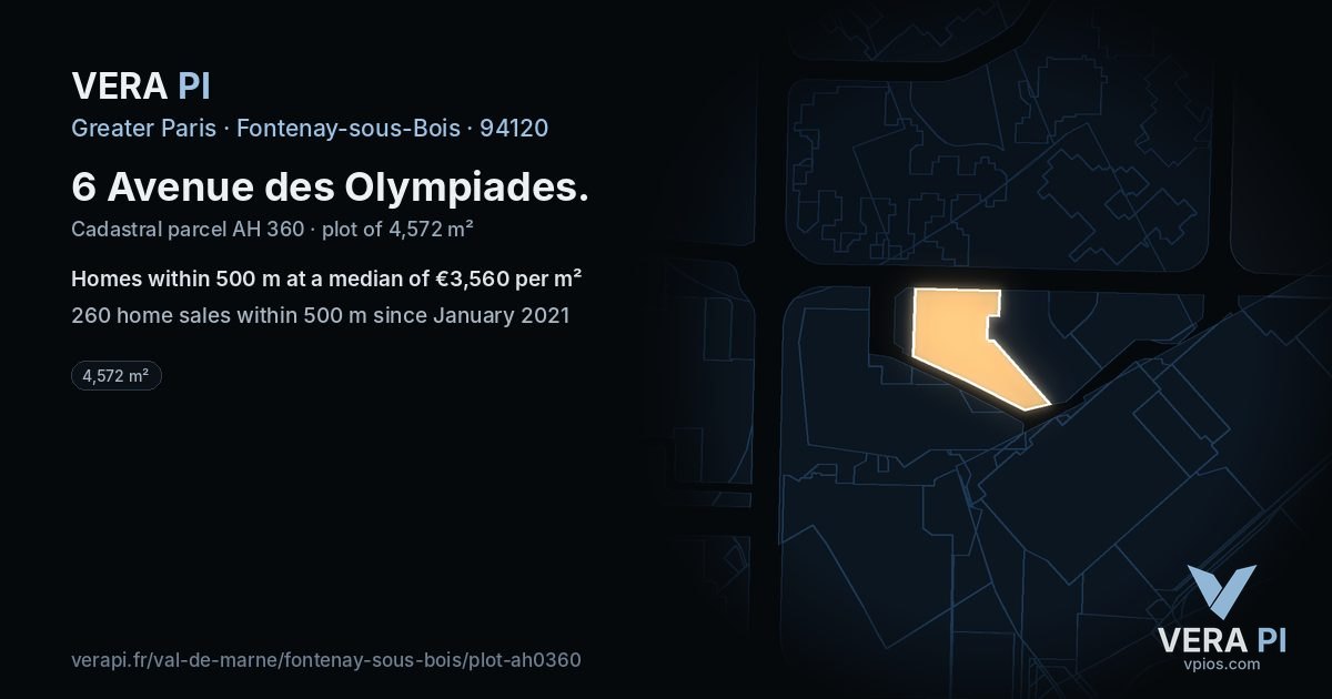 6 Avenue des Olympiades, Fontenay-sous-Bois at night – the plot lit, the parcels around coloured by the prices near them