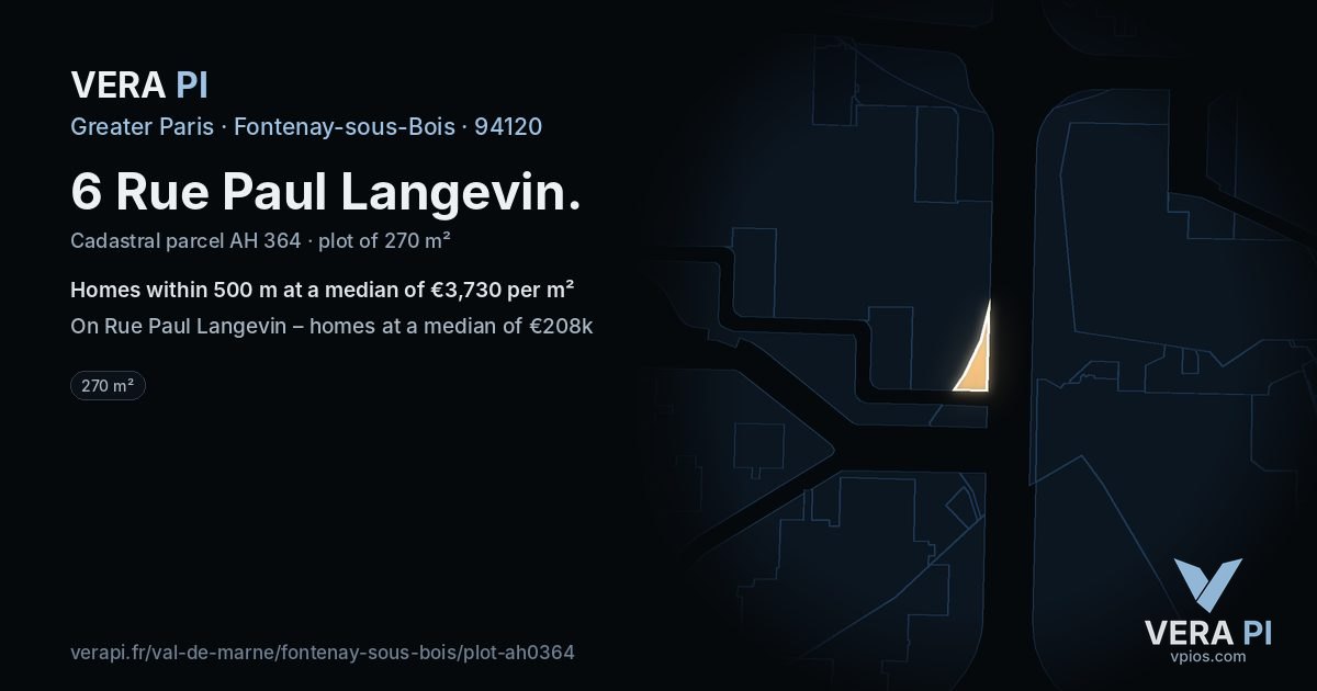 6 Rue Paul Langevin, Fontenay-sous-Bois at night – the plot lit, the parcels around coloured by the prices near them