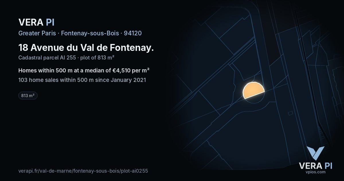18 Avenue du Val de Fontenay, Fontenay-sous-Bois at night – the plot lit, the parcels around coloured by the prices near them