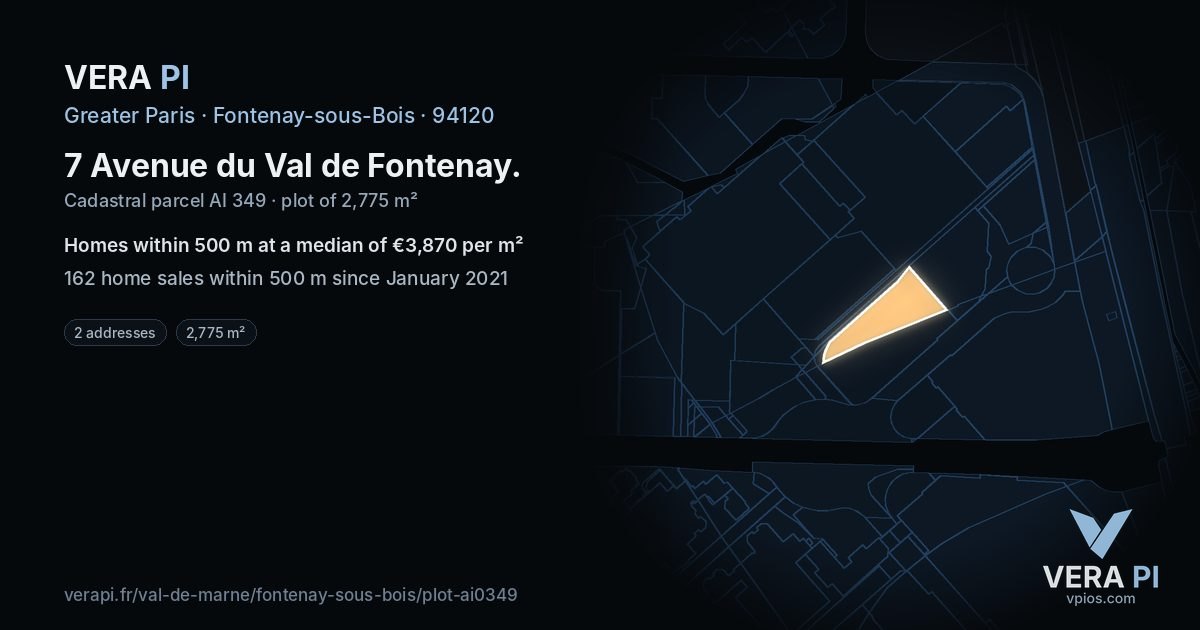 7 Avenue du Val de Fontenay, Fontenay-sous-Bois at night – the plot lit, the parcels around coloured by the prices near them