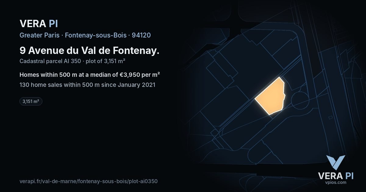 9 Avenue du Val de Fontenay, Fontenay-sous-Bois at night – the plot lit, the parcels around coloured by the prices near them