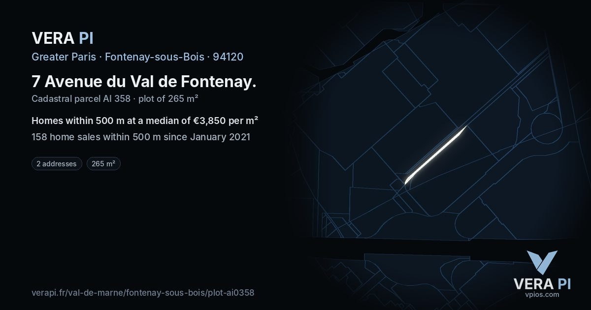 7 Avenue du Val de Fontenay, Fontenay-sous-Bois at night – the plot lit, the parcels around coloured by the prices near them