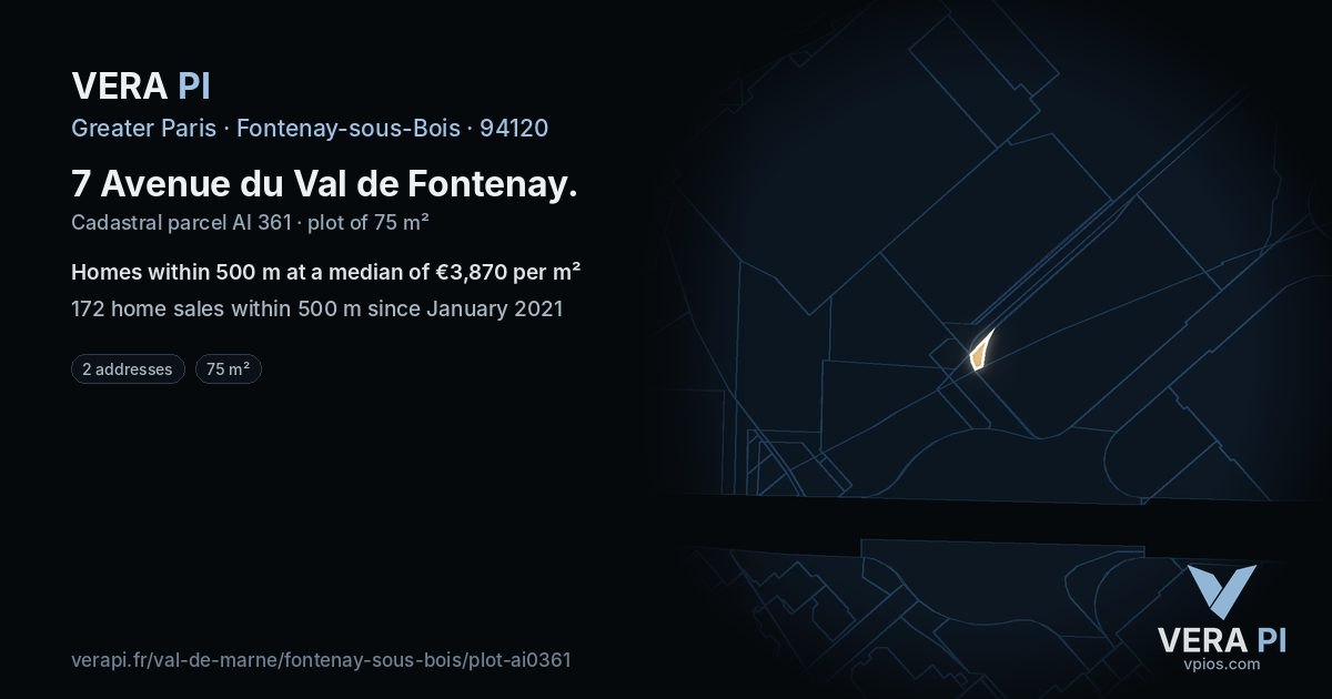 7 Avenue du Val de Fontenay, Fontenay-sous-Bois at night – the plot lit, the parcels around coloured by the prices near them