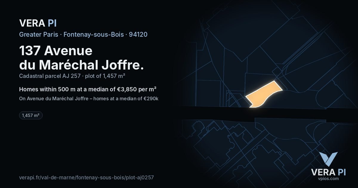 137 Avenue du Maréchal Joffre, Fontenay-sous-Bois at night – the plot lit, the parcels around coloured by the prices near them
