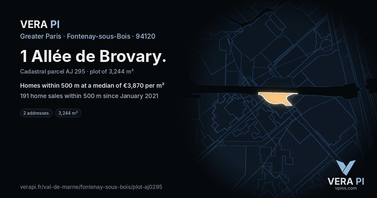 1 Allée de Brovary, Fontenay-sous-Bois at night – the plot lit, the parcels around coloured by the prices near them