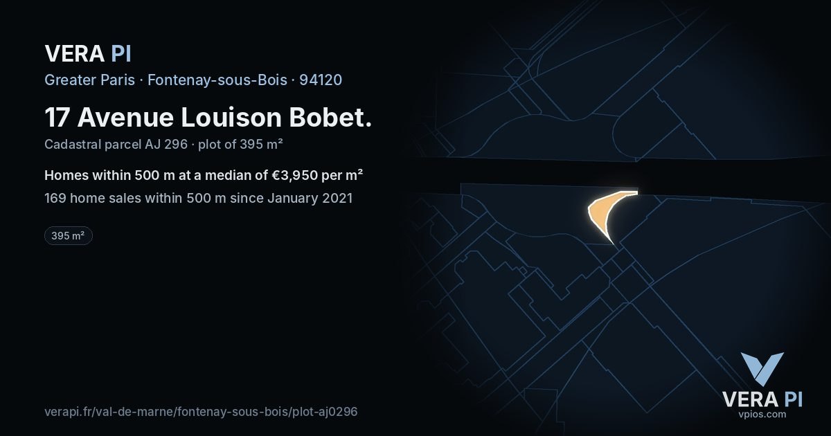 17 Avenue Louison Bobet, Fontenay-sous-Bois at night – the plot lit, the parcels around coloured by the prices near them
