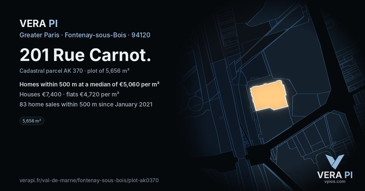 201 Rue Carnot, Fontenay-sous-Bois at night – the plot lit, the parcels around coloured by the prices near them