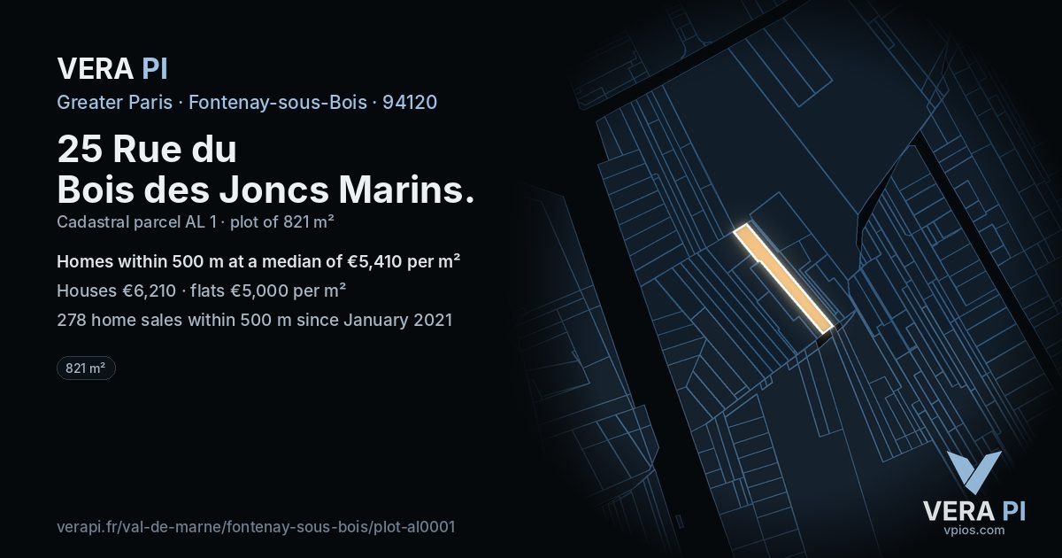 25 Rue du Bois des Joncs Marins, Fontenay-sous-Bois at night – the plot lit, the parcels around coloured by the prices near them