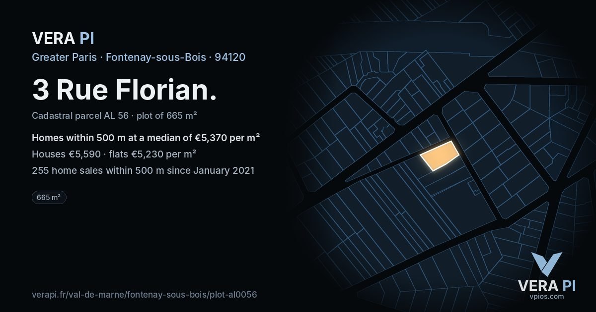 3 Rue Florian, Fontenay-sous-Bois at night – the plot lit, the parcels around coloured by the prices near them