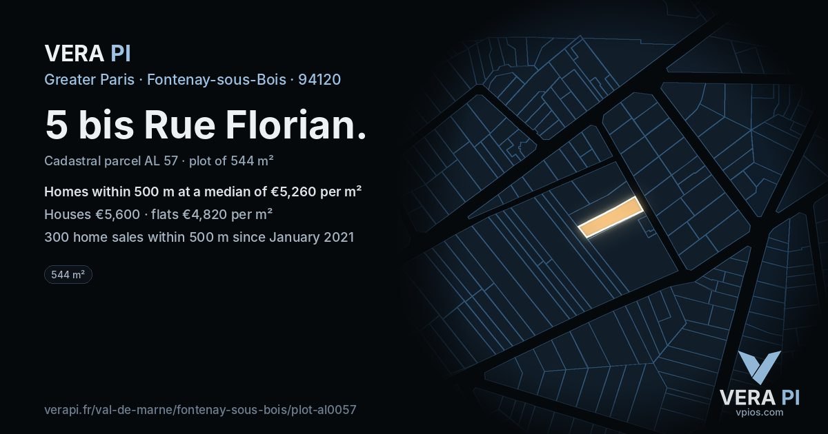 5 bis Rue Florian, Fontenay-sous-Bois at night – the plot lit, the parcels around coloured by the prices near them