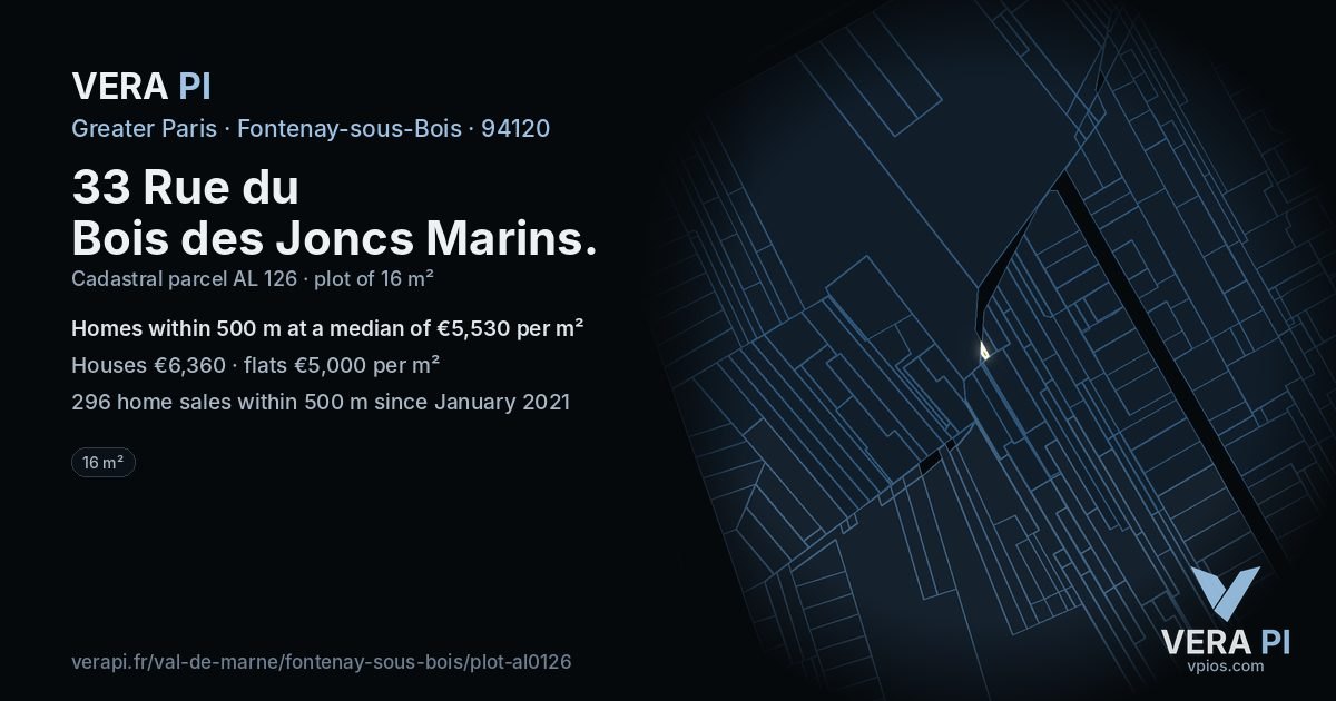 33 Rue du Bois des Joncs Marins, Fontenay-sous-Bois at night – the plot lit, the parcels around coloured by the prices near them