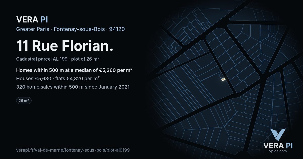 11 Rue Florian, Fontenay-sous-Bois at night – the plot lit, the parcels around coloured by the prices near them
