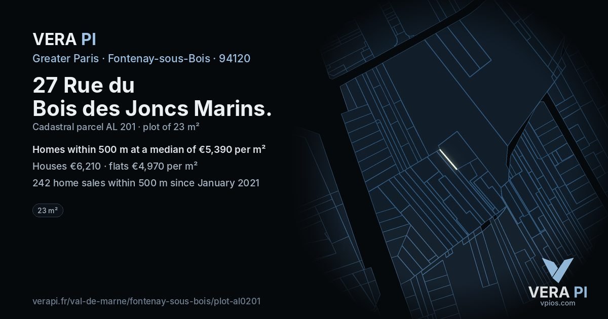27 Rue du Bois des Joncs Marins, Fontenay-sous-Bois at night – the plot lit, the parcels around coloured by the prices near them