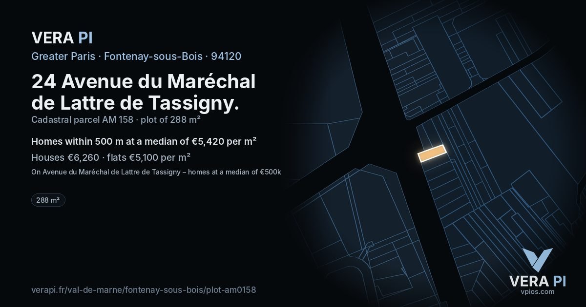 24 Avenue du Maréchal de Lattre de Tassigny, Fontenay-sous-Bois at night – the plot lit, the parcels around coloured by the prices near them