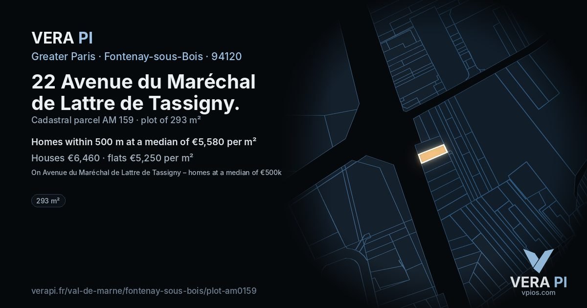 22 Avenue du Maréchal de Lattre de Tassigny, Fontenay-sous-Bois at night – the plot lit, the parcels around coloured by the prices near them