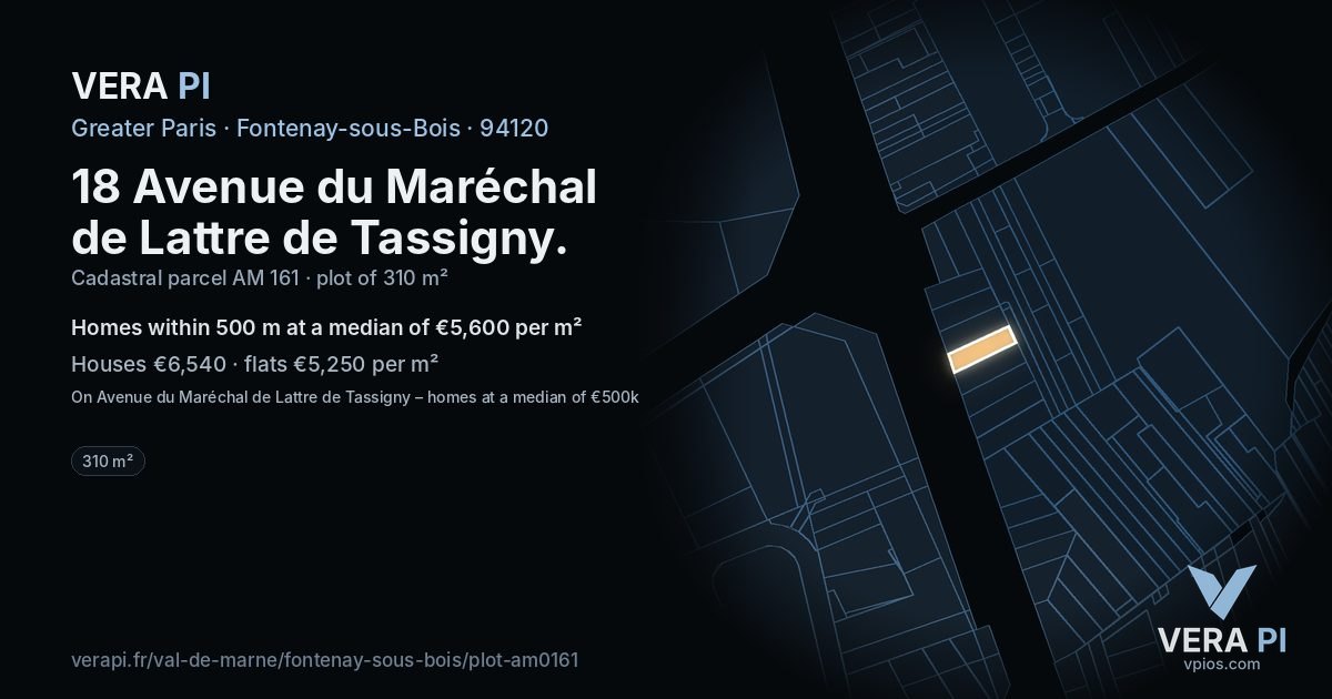 18 Avenue du Maréchal de Lattre de Tassigny, Fontenay-sous-Bois at night – the plot lit, the parcels around coloured by the prices near them
