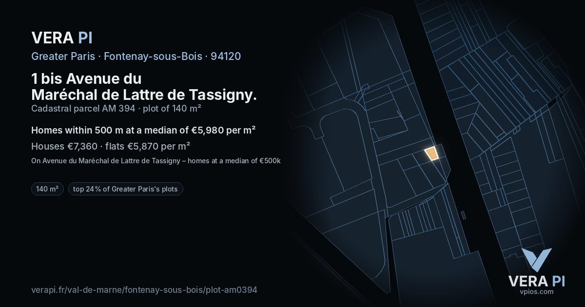 1 bis Avenue du Maréchal de Lattre de Tassigny, Fontenay-sous-Bois at night – the plot lit, the parcels around coloured by the prices near them