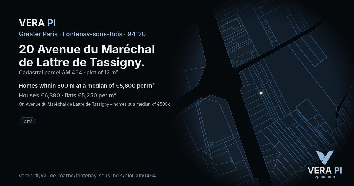 20 Avenue du Maréchal de Lattre de Tassigny, Fontenay-sous-Bois at night – the plot lit, the parcels around coloured by the prices near them