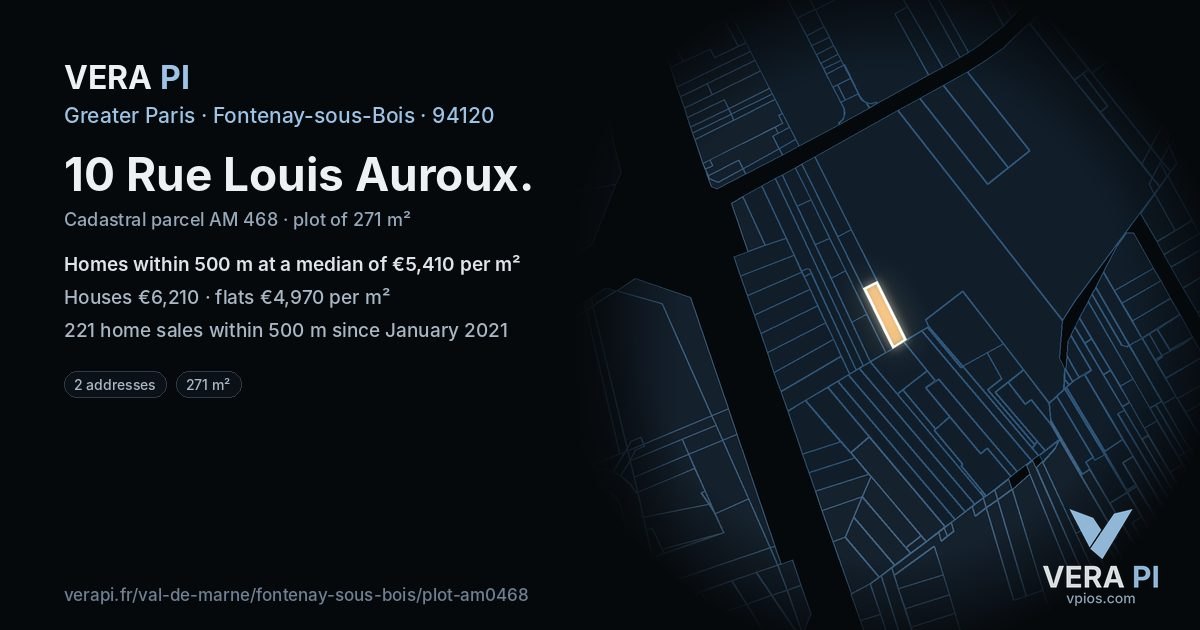 10 Rue Louis Auroux, Fontenay-sous-Bois at night – the plot lit, the parcels around coloured by the prices near them