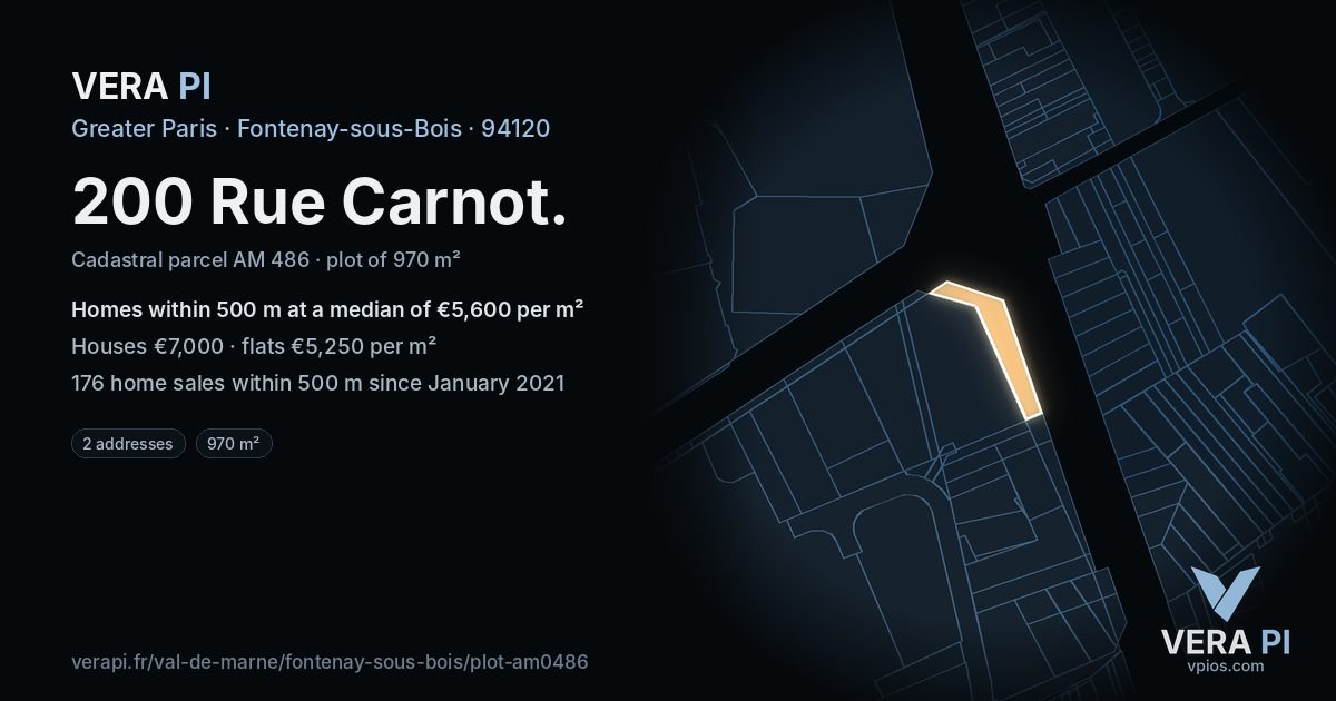 200 Rue Carnot, Fontenay-sous-Bois at night – the plot lit, the parcels around coloured by the prices near them