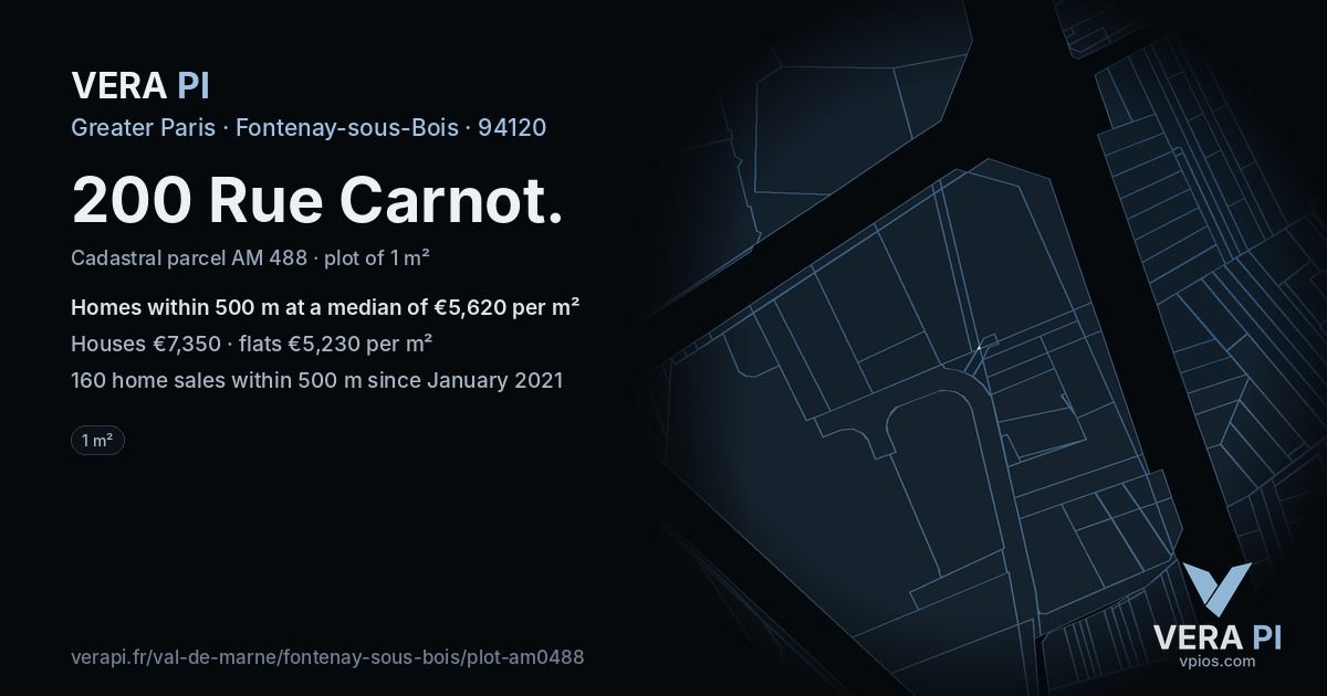 200 Rue Carnot, Fontenay-sous-Bois at night – the plot lit, the parcels around coloured by the prices near them
