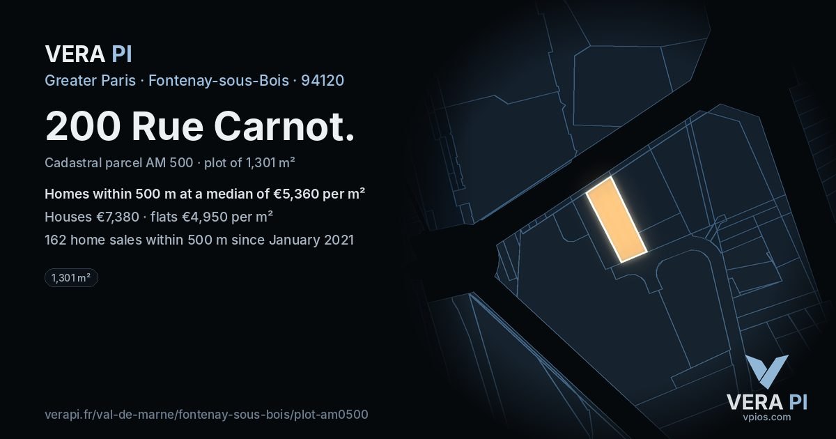 200 Rue Carnot, Fontenay-sous-Bois at night – the plot lit, the parcels around coloured by the prices near them