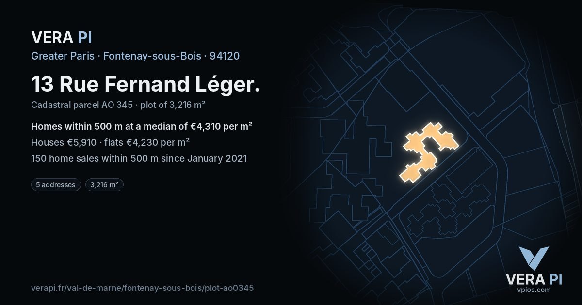 13 Rue Fernand Léger, Fontenay-sous-Bois at night – the plot lit, the parcels around coloured by the prices near them