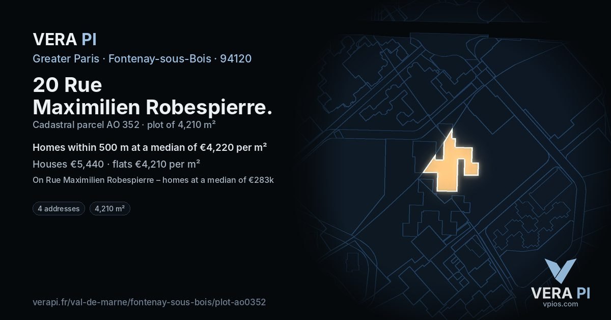 20 Rue Maximilien Robespierre, Fontenay-sous-Bois at night – the plot lit, the parcels around coloured by the prices near them