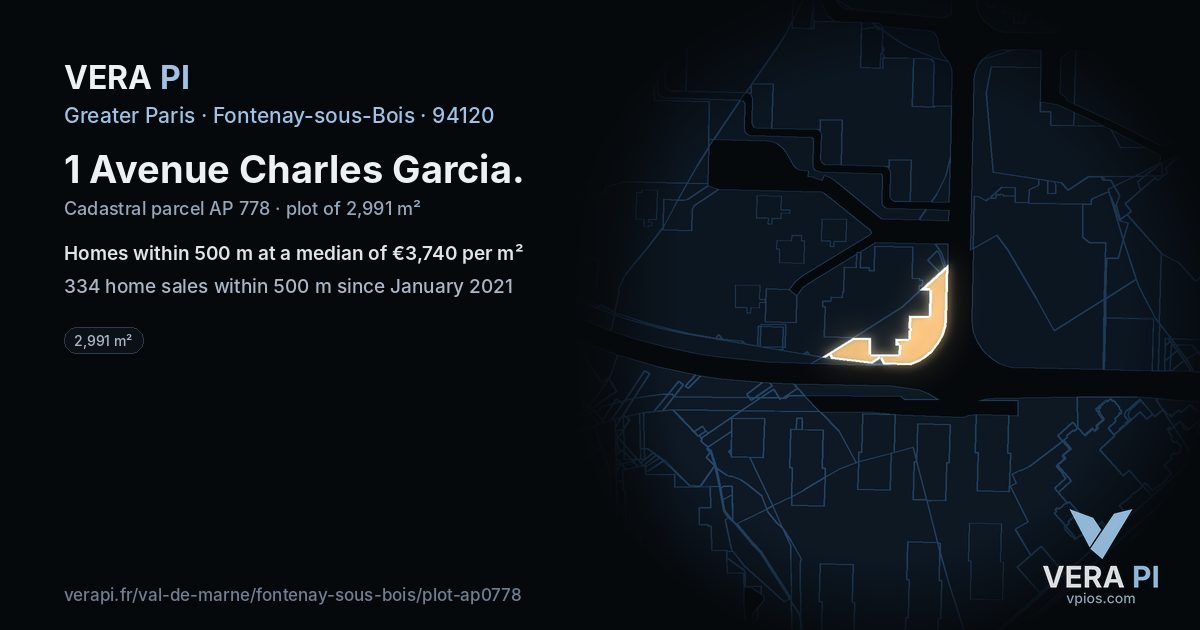 1 Avenue Charles Garcia, Fontenay-sous-Bois at night – the plot lit, the parcels around coloured by the prices near them