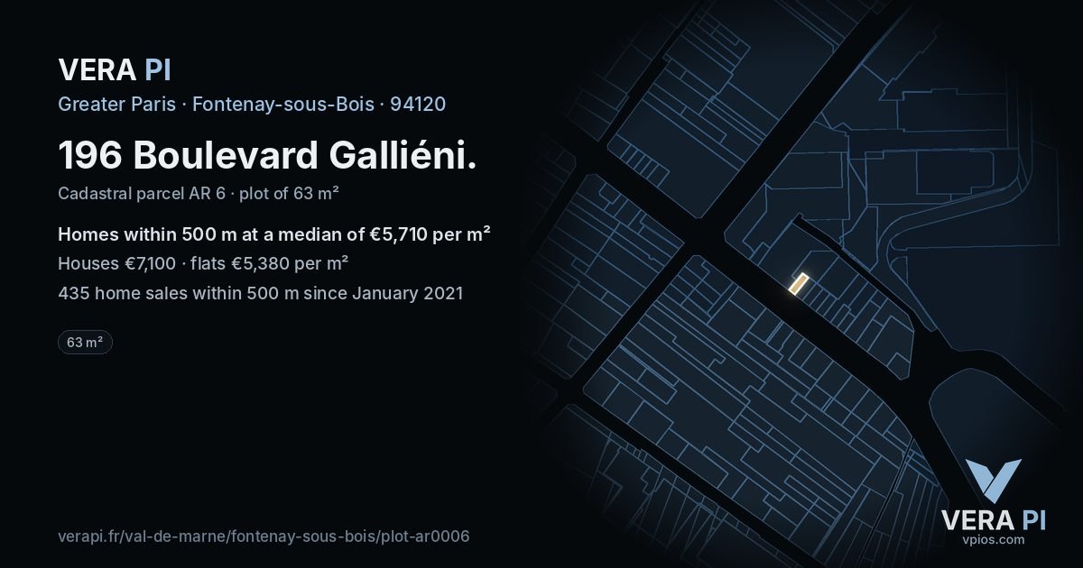 196 Boulevard Galliéni, Fontenay-sous-Bois at night – the plot lit, the parcels around coloured by the prices near them