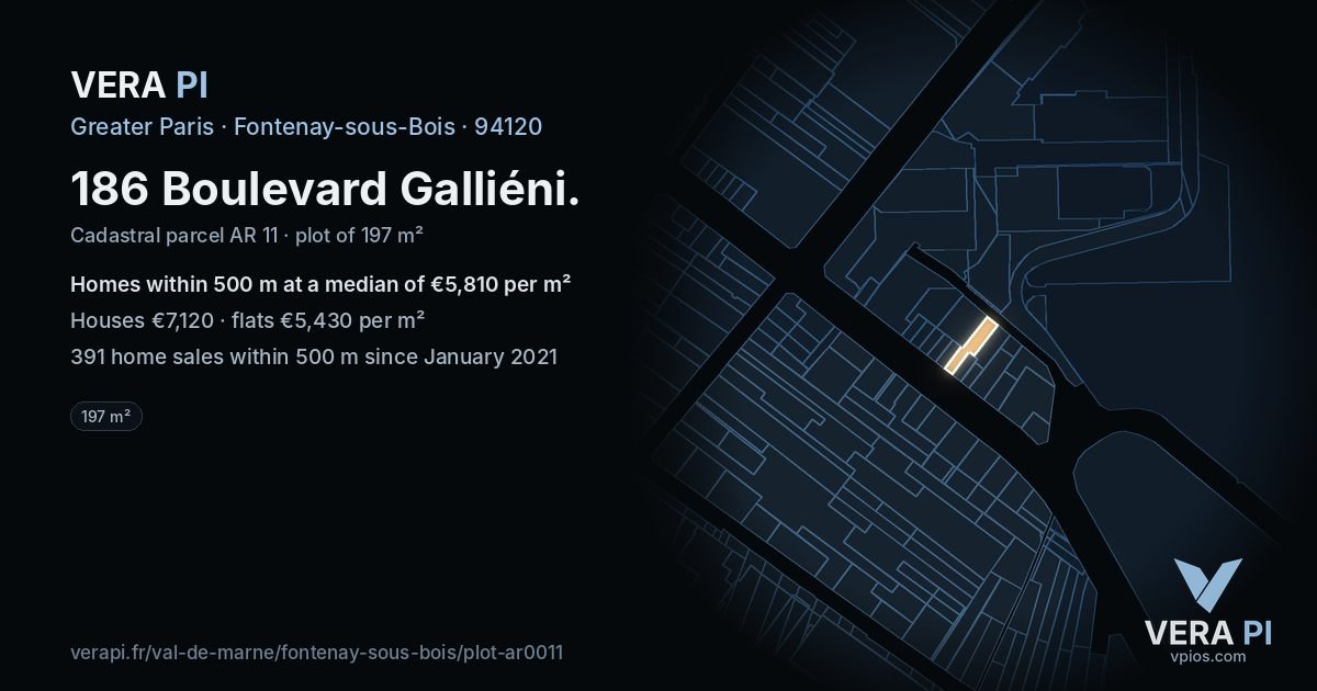 186 Boulevard Galliéni, Fontenay-sous-Bois at night – the plot lit, the parcels around coloured by the prices near them