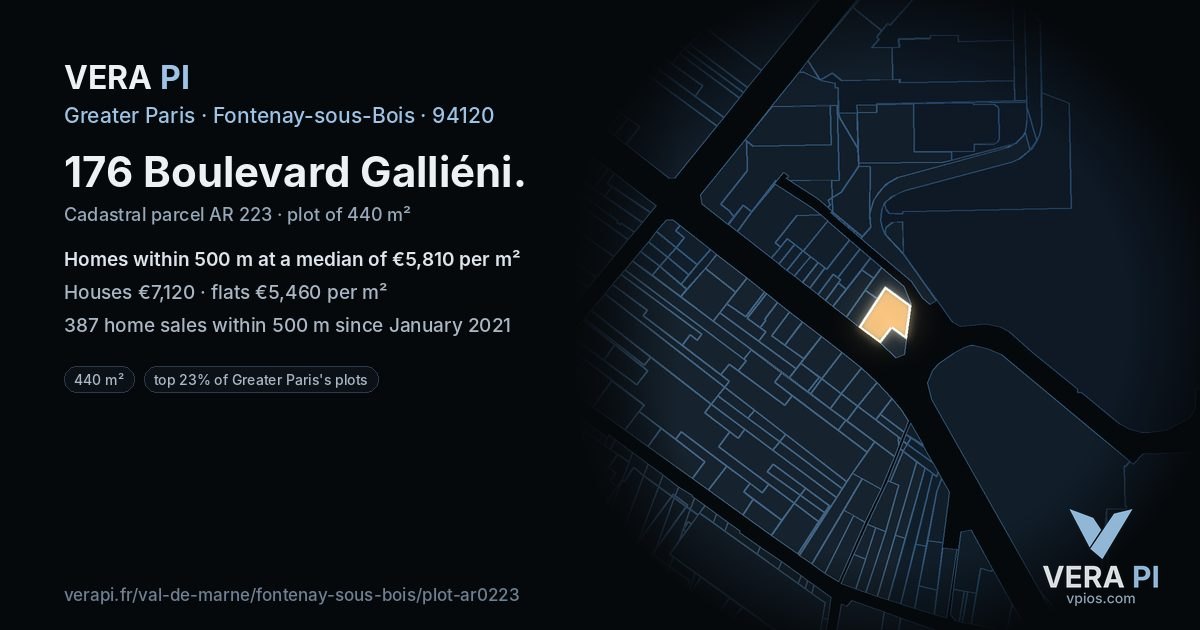 176 Boulevard Galliéni, Fontenay-sous-Bois at night – the plot lit, the parcels around coloured by the prices near them