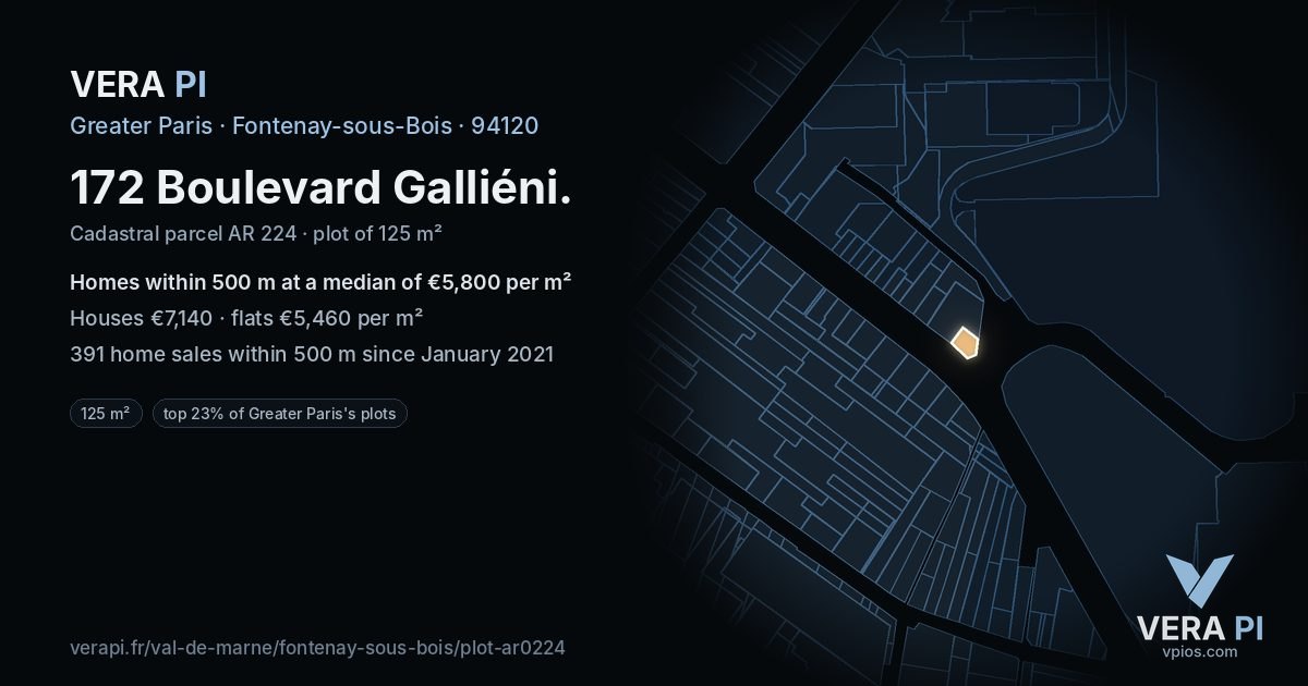 172 Boulevard Galliéni, Fontenay-sous-Bois at night – the plot lit, the parcels around coloured by the prices near them
