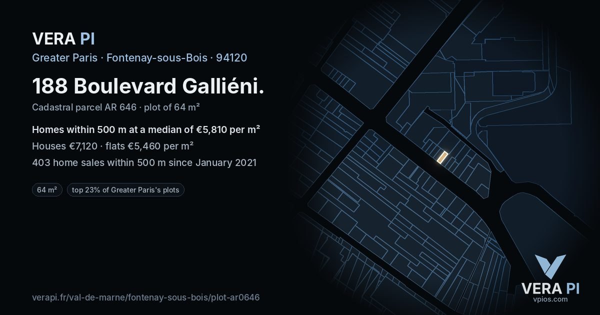 188 Boulevard Galliéni, Fontenay-sous-Bois at night – the plot lit, the parcels around coloured by the prices near them