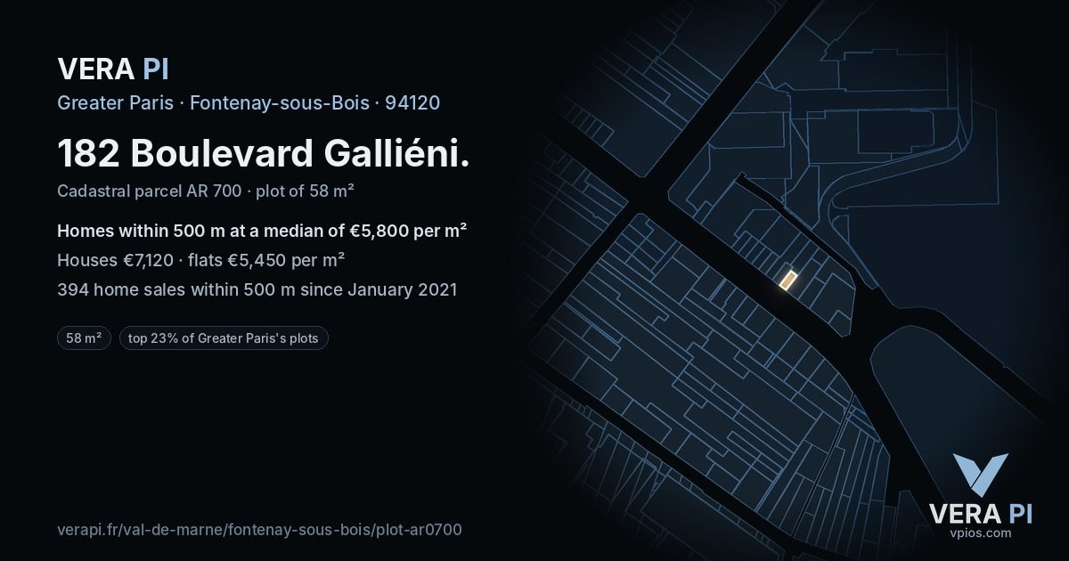 182 Boulevard Galliéni, Fontenay-sous-Bois at night – the plot lit, the parcels around coloured by the prices near them