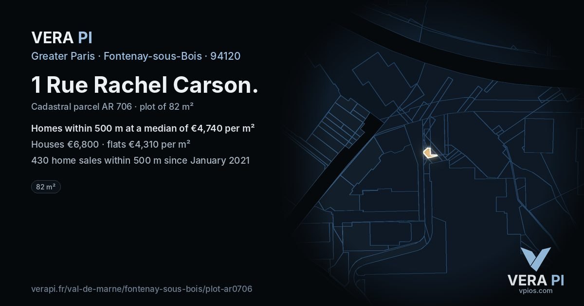 1 Rue Rachel Carson, Fontenay-sous-Bois at night – the plot lit, the parcels around coloured by the prices near them
