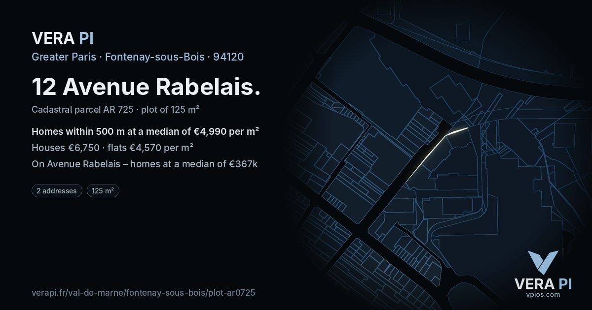 12 Avenue Rabelais, Fontenay-sous-Bois at night – the plot lit, the parcels around coloured by the prices near them