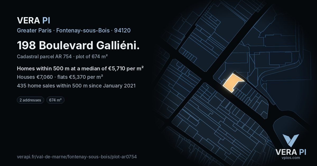 198 Boulevard Galliéni, Fontenay-sous-Bois at night – the plot lit, the parcels around coloured by the prices near them
