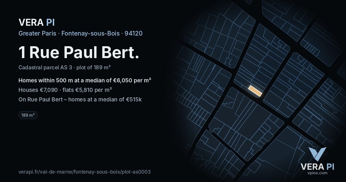1 Rue Paul Bert, Fontenay-sous-Bois at night – the plot lit, the parcels around coloured by the prices near them