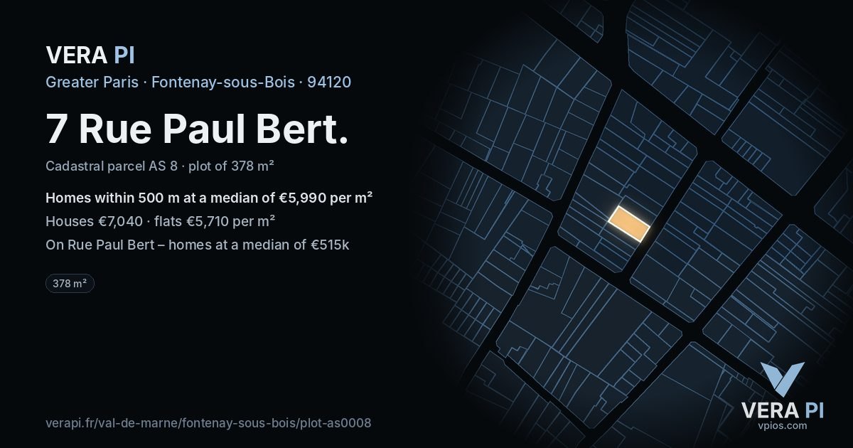 7 Rue Paul Bert, Fontenay-sous-Bois at night – the plot lit, the parcels around coloured by the prices near them