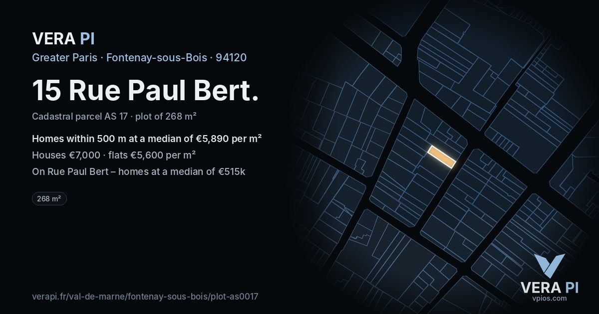 15 Rue Paul Bert, Fontenay-sous-Bois at night – the plot lit, the parcels around coloured by the prices near them