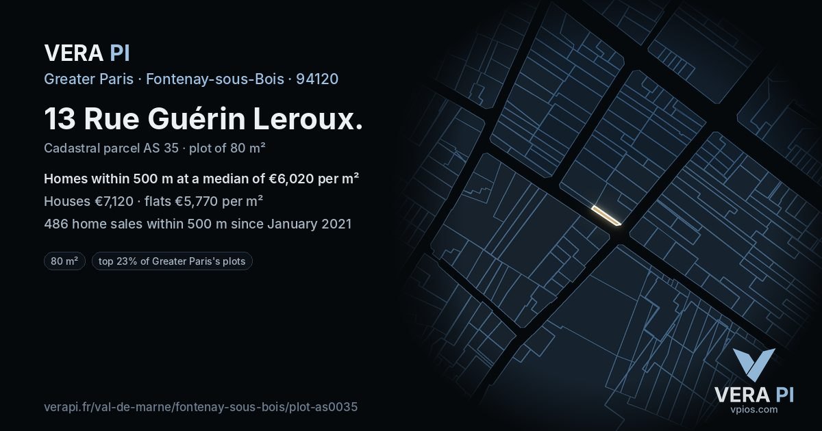 13 Rue Guérin Leroux, Fontenay-sous-Bois at night – the plot lit, the parcels around coloured by the prices near them