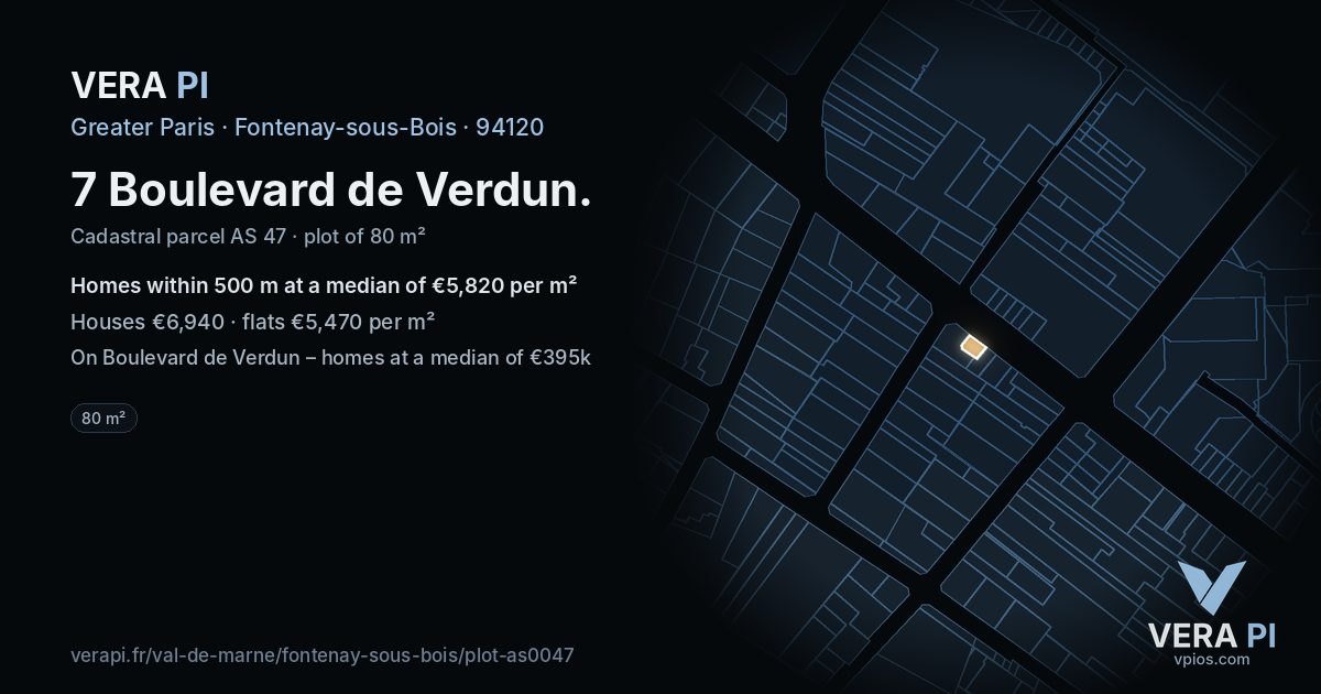7 Boulevard de Verdun, Fontenay-sous-Bois at night – the plot lit, the parcels around coloured by the prices near them