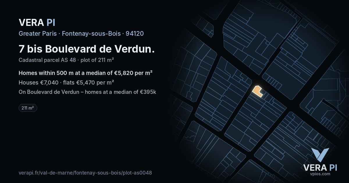 7 bis Boulevard de Verdun, Fontenay-sous-Bois at night – the plot lit, the parcels around coloured by the prices near them