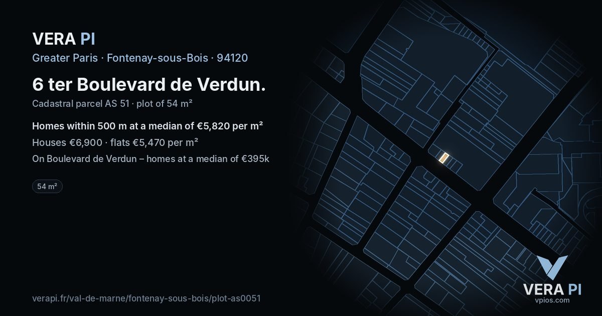 6 ter Boulevard de Verdun, Fontenay-sous-Bois at night – the plot lit, the parcels around coloured by the prices near them