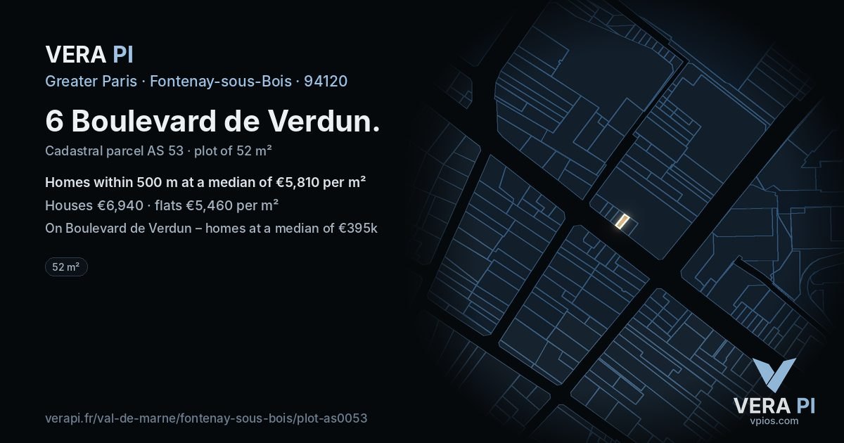 6 Boulevard de Verdun, Fontenay-sous-Bois at night – the plot lit, the parcels around coloured by the prices near them